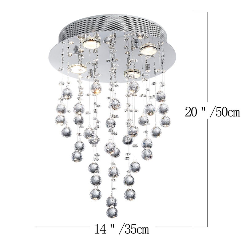 Bestier Modern Crystal Round Raindrop Chandelier Lighting Flush Mount LED Ceiling Light Fixture Pendant Lamp for Dining Room Bathroom Bedroom Livingroom 4 GU10 Bulbs Required 14 in Wide 20 inch High - Image 3